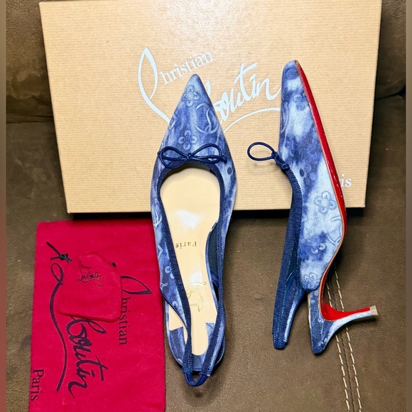 Christian Louboutin Shoes - Christian Louboutin Denim Sling Pumps Kitten Heels LIKE NEW